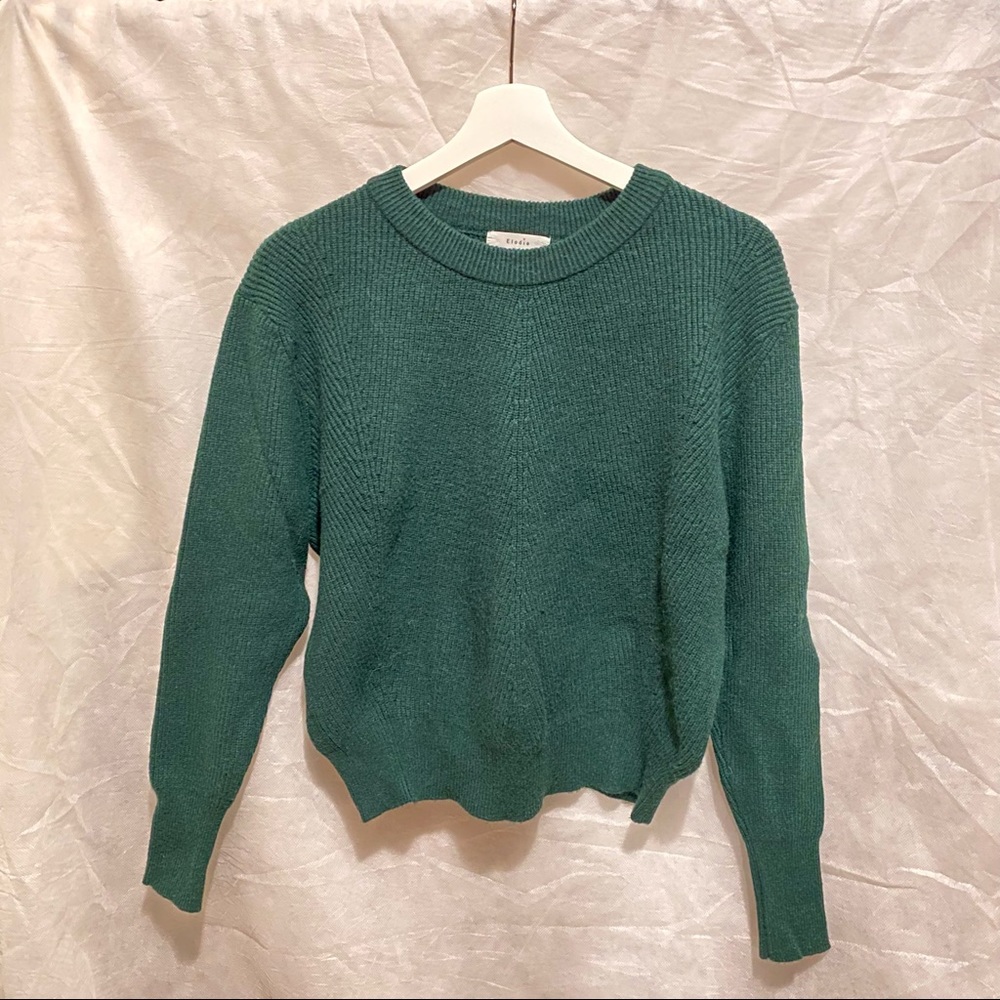 Elodie Ribbed Neck Dark Green Sweater Size S EUC